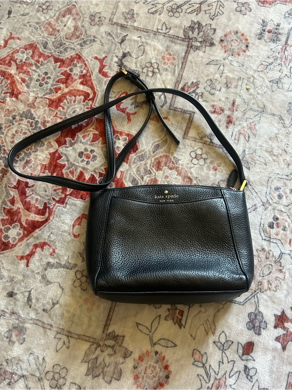 kate spade Black Pebbled Leather Crossbody with Gold Hardware